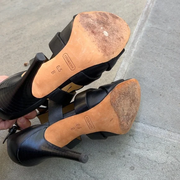 Coach MILA Black Leather Buckle Sandals Dress stiletto Size 6.5 - Picture 10 of 13